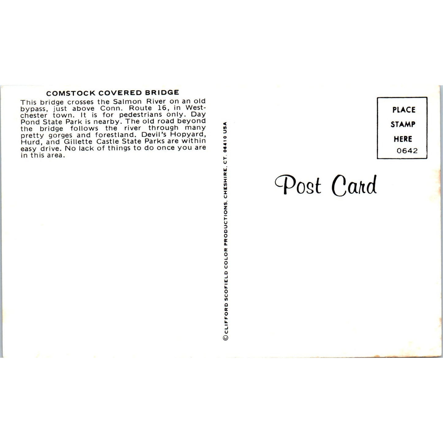 Comstock Bridge Salmon River Connecticut Covered Bridge Postcard PB13