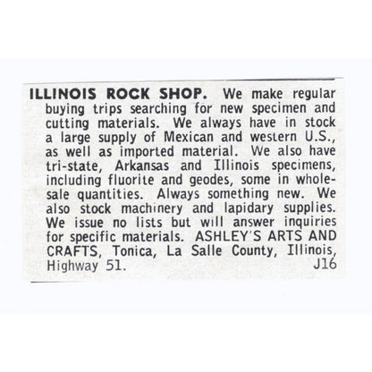 Illinois Rock Shop Ashley's Arts and Crafts Tonica La Salle County Ad AK6-S8