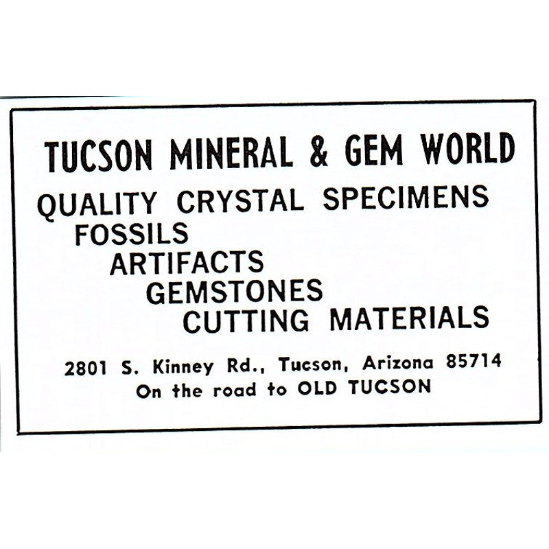 Tucson Mineral & Gem World Tucson Arizona 1972 Ad AF8-M3