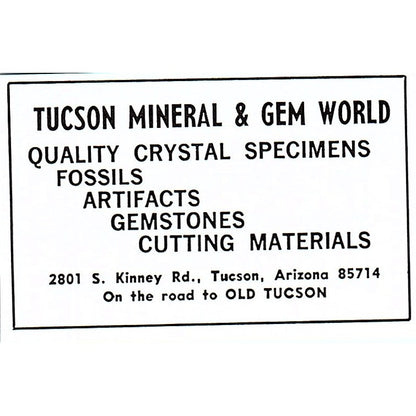 Tucson Mineral & Gem World Tucson Arizona 1972 Ad AF8-M3