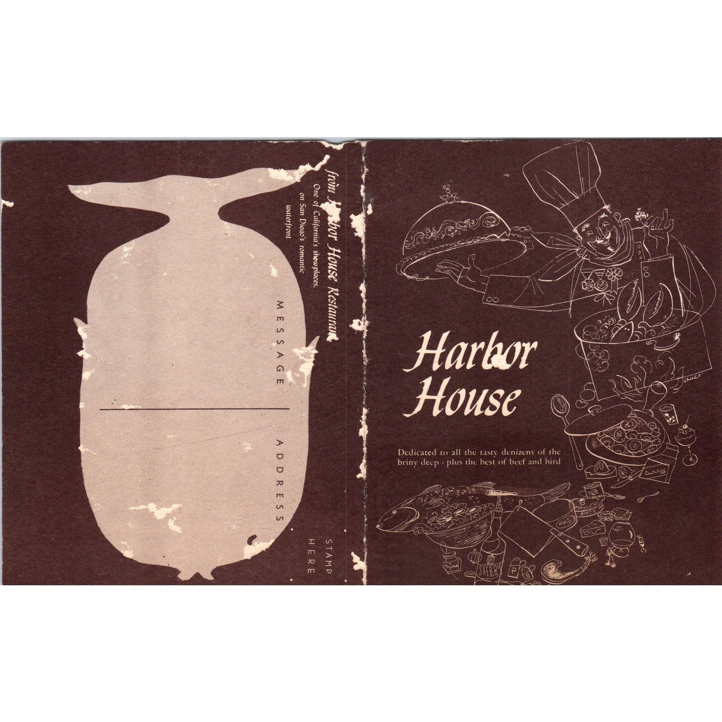 Vintage Harbor House Restaurant Postcard Menu San Diego CA Original Postcard PD1