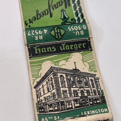 Hans Jaeger Restaurant Lexington & 85th NY Vintage Matchbook Cover MM3-3