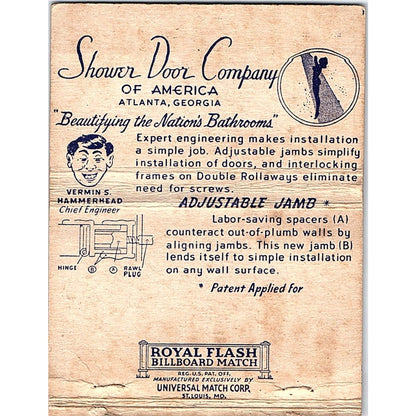 Shower Door Company Muncie Glass & Paint Co Atlanta Vintage Matchbook TB6-MB2-13