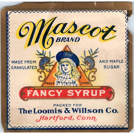 Vintage Mascot Brand Fancy Syrup Label Loomis & Willson Co Hartford CT AF1-RR4
