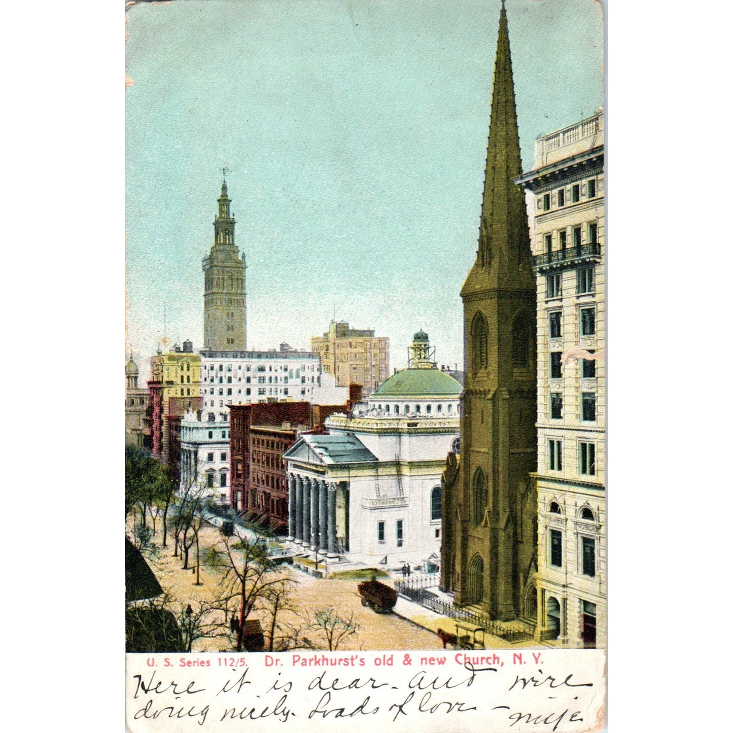 1908 Dr. Parkhurst's Old and New Church New York Postcard PD3