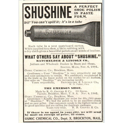 Shushine Polish Osmic Chemical Co Brockton MA c1905 Advertisement AE7-A2