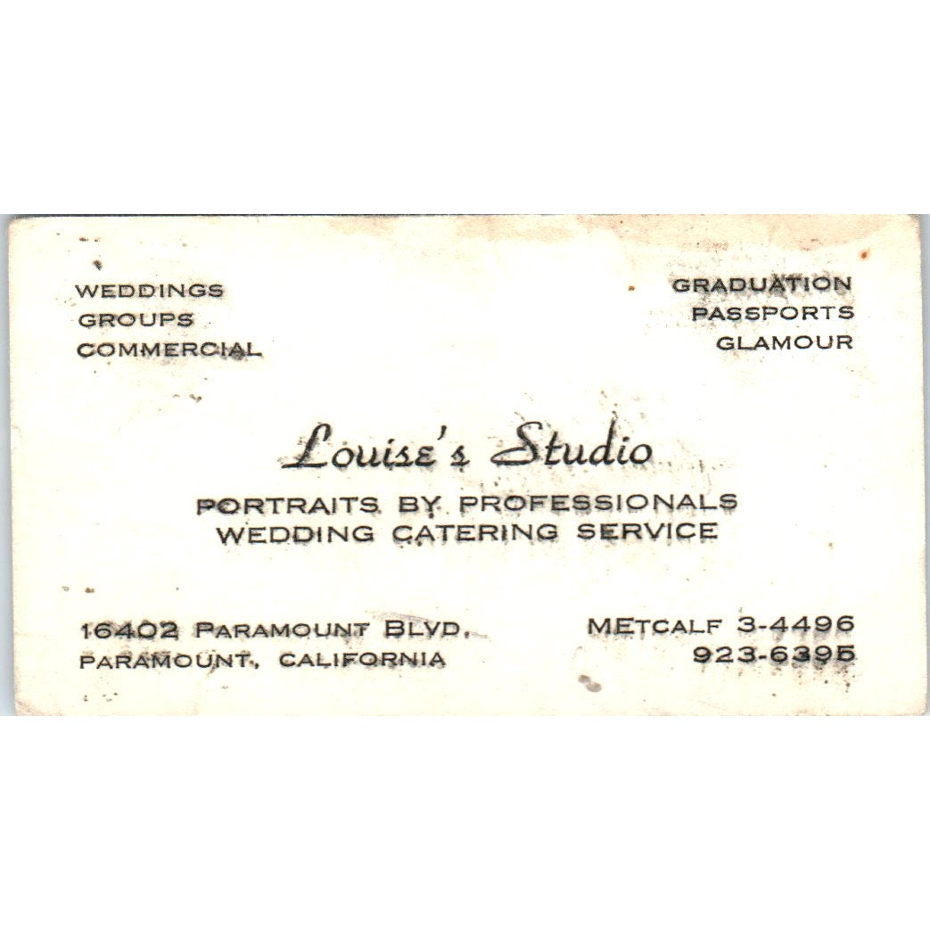 Louise's Studio Wedding Portraits Paramount CA Vintage Business Card SD8-B17