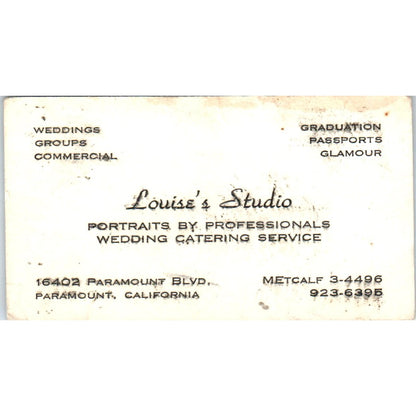 Louise's Studio Wedding Portraits Paramount CA Vintage Business Card SD8-B17