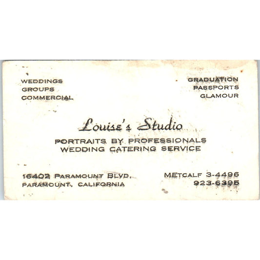 Louise's Studio Wedding Portraits Paramount CA Vintage Business Card SD8-B17