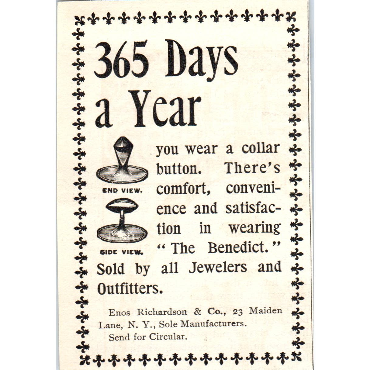 Enos Richardson & Co Collar Buttons NY c1905 Original Advertisement AE7-A3