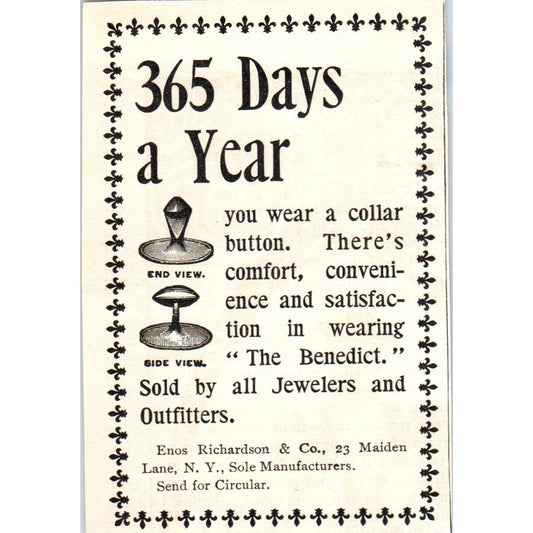 Enos Richardson & Co Collar Buttons NY c1905 Original Advertisement AE7-A3