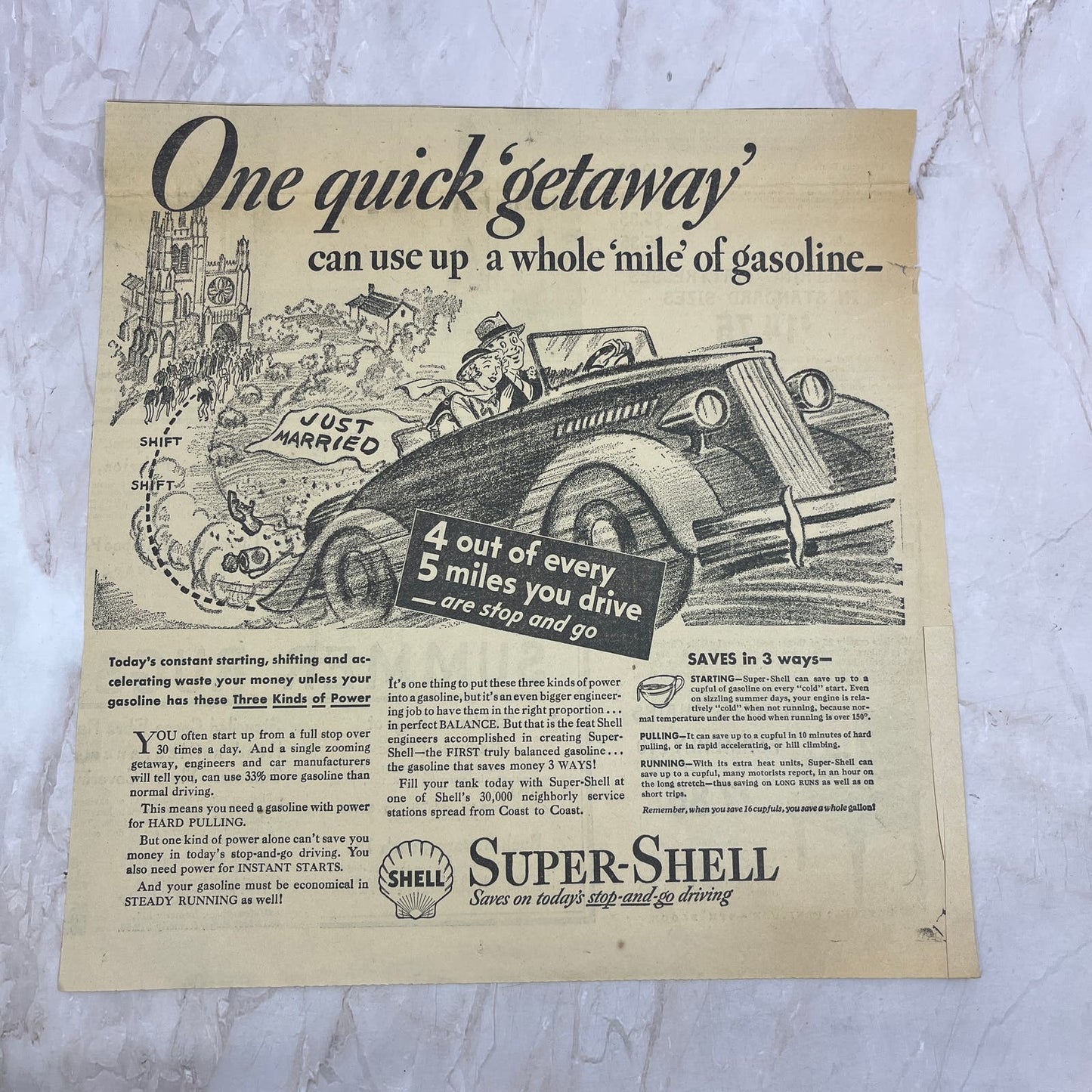 Super-Shell Shell Gasoline 12x12" 1935 Minneapolis Journal Advertisement FL6-8