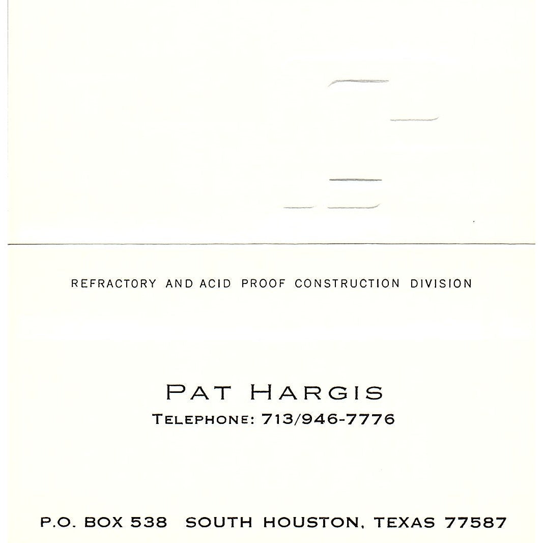Pat Hargis Leavesley Industries Houston TX Vintage Business Card SD9-B3