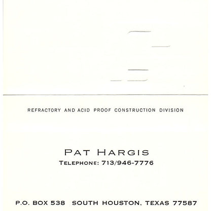 Pat Hargis Leavesley Industries Houston TX Vintage Business Card SD9-B3