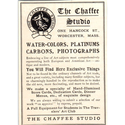 The Chaffee Studio Watercolors Platinums Photographs c1905 Victorian Ad AE9-MA6