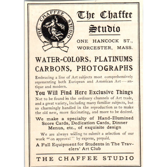 The Chaffee Studio Watercolors Platinums Photographs c1905 Victorian Ad AE9-MA6
