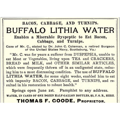Buffalo Lithia Water Case of Mr. C. By George H. Pierce VA 1892 Ad AG2-H6