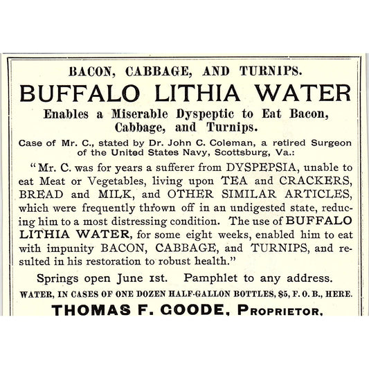 Buffalo Lithia Water Case of Mr. C. By George H. Pierce VA 1892 Ad AG2-H6