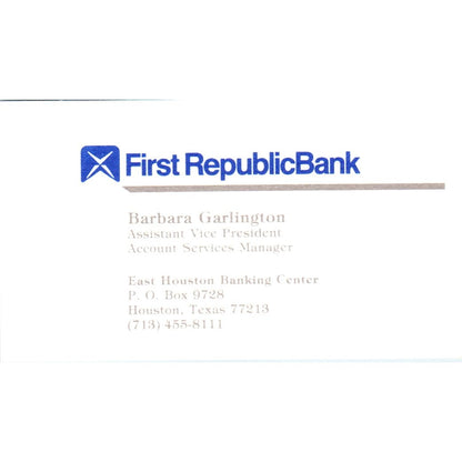 Barbara Garlington First Republic Bank Houston TX Vintage Business Card SE3-B8