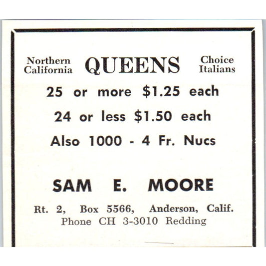 Northern California Queens Sam E. Moore Anderson CA 1961 Magazine Ad AB6-S12