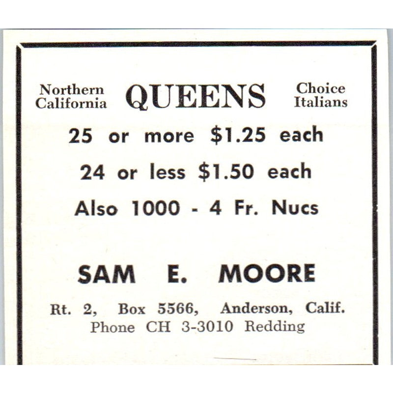 Northern California Queens Sam E. Moore Anderson CA 1961 Magazine Ad AK6-S12