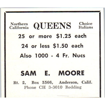 Northern California Queens Sam E. Moore Anderson CA 1961 Magazine Ad AK6-S12