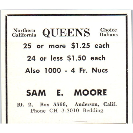Northern California Queens Sam E. Moore Anderson CA 1961 Magazine Ad AK6-S12