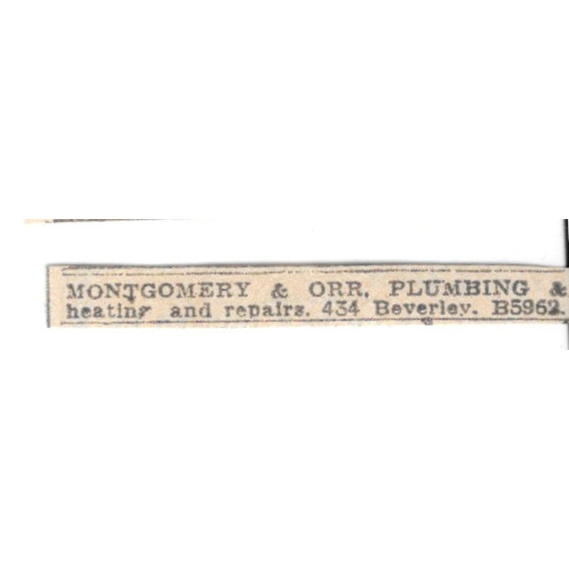 Montgomery & Orr Plumbing & Heating 434 Beverley Winnipeg 1920 Ad AG2-S10