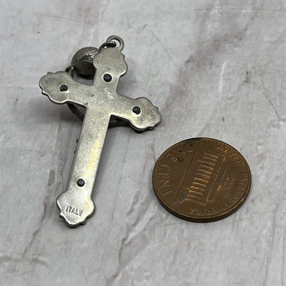 Vintage Silver Tone Metal Cross Crucifix Italy SF4