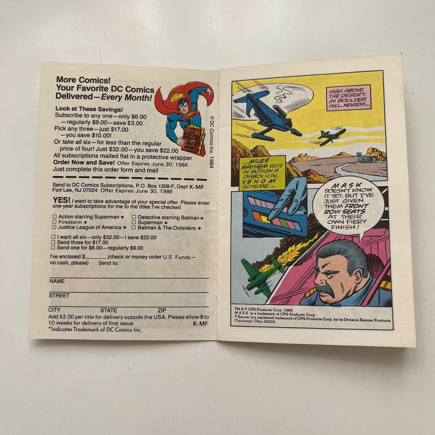 1985 M.A.S.K. Kenner Mini Comics Booklet #1 Flaming Beginnings Mask TK3-CC1