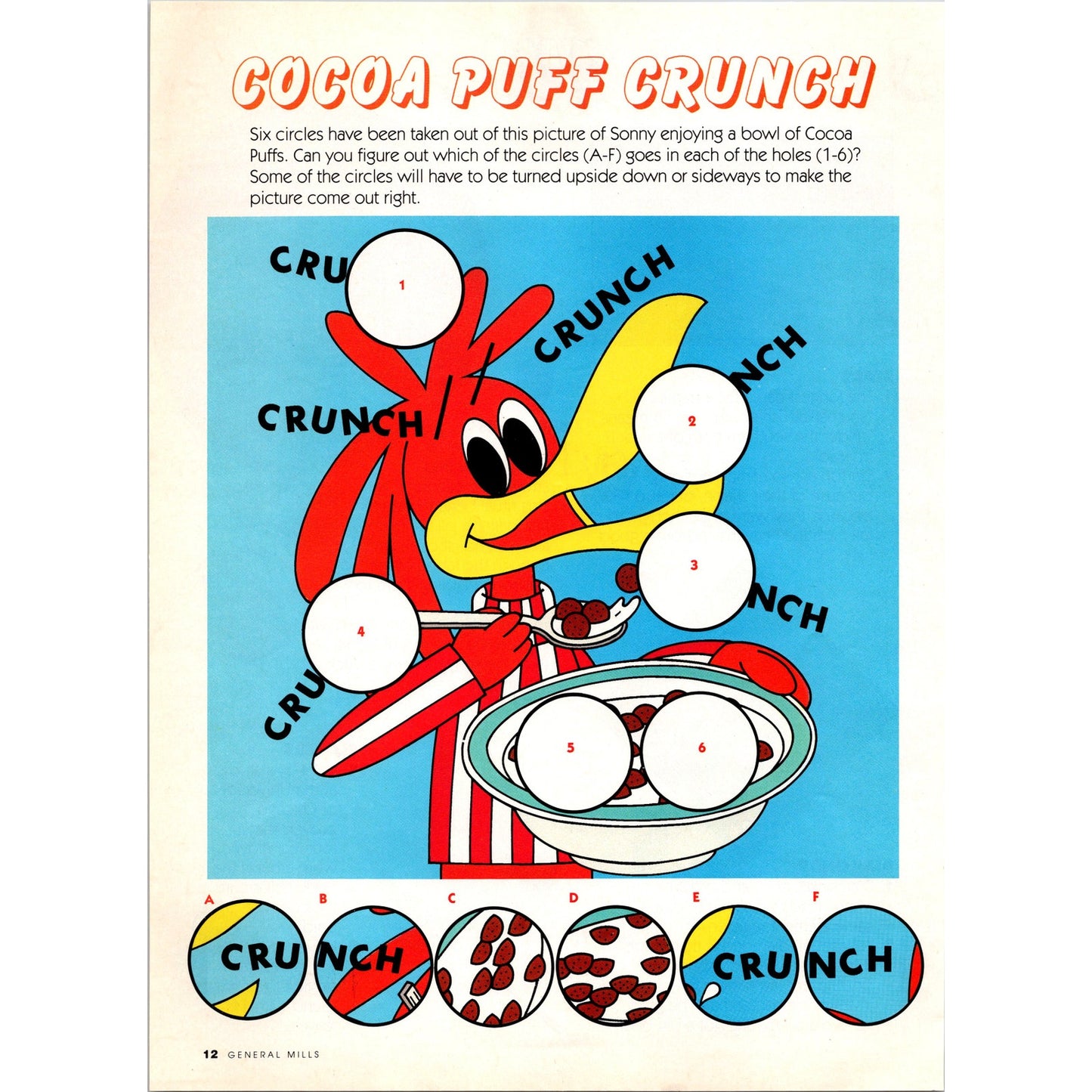 Cocoa Puffs Cereal Sonny Cuckoo Puzzle General Mills 1989 Ad B23
