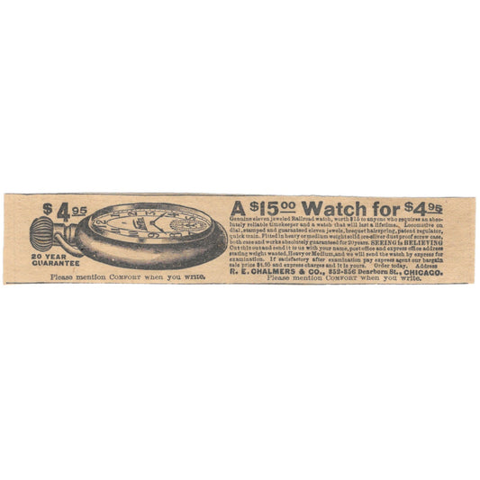 Pocket Watch Offer R.E. Chalmers & Co Chicago 1910 Magazine Ad AF1-CM3