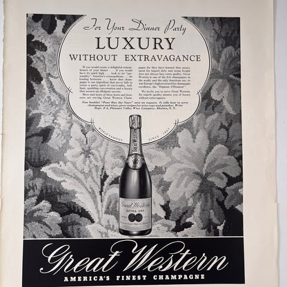 Great Western Champaign Pleasant Valley Wine Co Rheins NY 1935 Ad V1-4