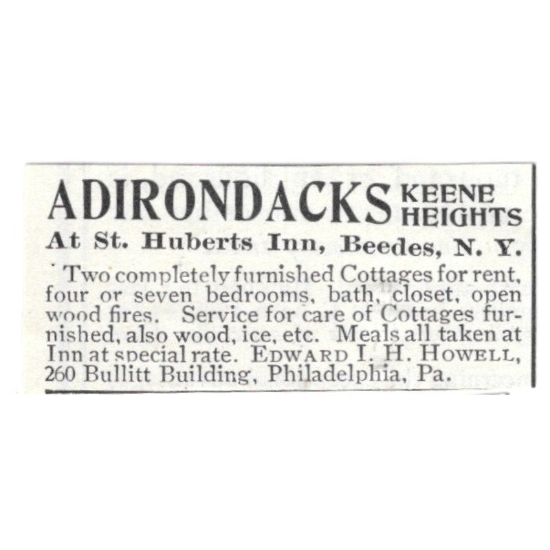 St. Huberts Inn Keene Heights Beedes NY 1903 Magazine Ad AF7-SS3