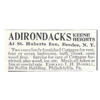 St. Huberts Inn Keene Heights Beedes NY 1903 Magazine Ad AF7-SS3