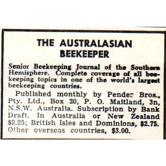 The Australasian Beekeeper Magazine 1964 Magazine Ad AK5-S36