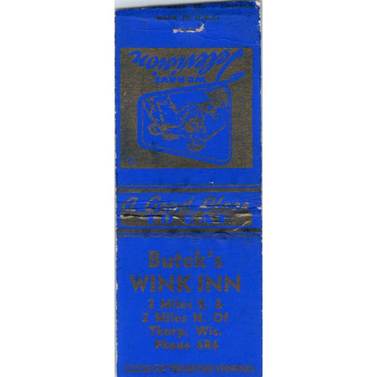 Butek's Wink Inn Thorpe Wisconsin Television Vintage Matchbook Cover SF4-Y1