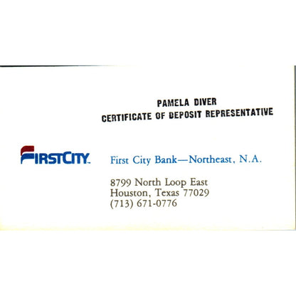 Pamela Diver First City National Bank of Houston Vintage Business Card SE3-B8