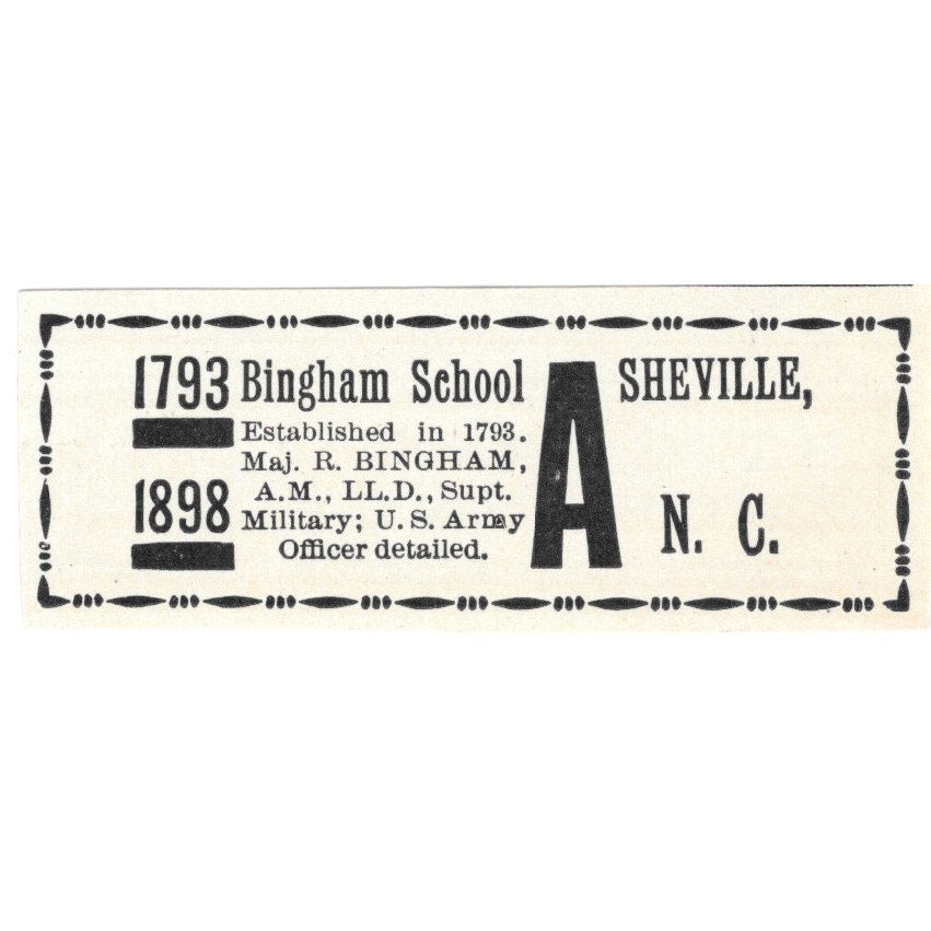 Bingham Military School Asheville NC 1900 Victorian Ad AB8-MA5