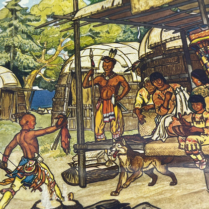 H.C. Holling 1935 Childrens Art Print Minnesota Indian Village Hunting FL6-9