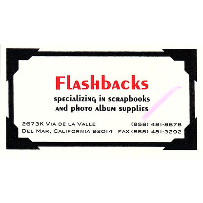 Flashbacks Scrapbooks Photo Album Supplies Del Mar CA Vtg Business Card SC9-B11