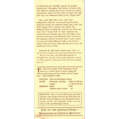 Vtg National End of Oregon Trail Interpretive Center Oregon City Leaflet TH2-O2