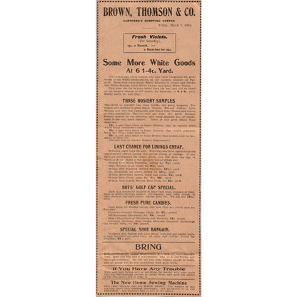 Brown, Thomson & Co Shopping Center Hartford 1901 Newspaper Ad AD8-H1