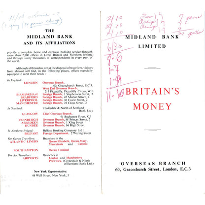 1962 Midland Bank Ltd London England UK Currency Guide Brochure AE2