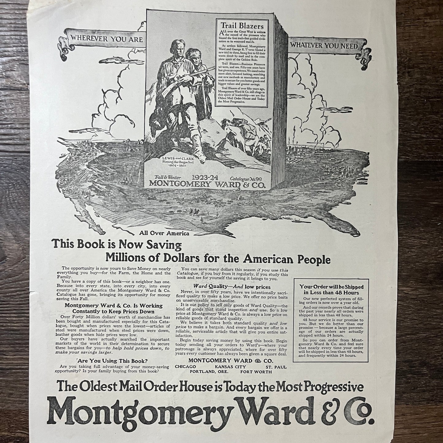 1923-24 Montgomery Ward & Co Fall - Winter Catalog Vintage Magazine Ad 10x13 V9