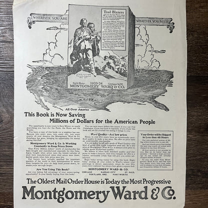 1923-24 Montgomery Ward & Co Fall - Winter Catalog Vintage Magazine Ad 10x13 V9