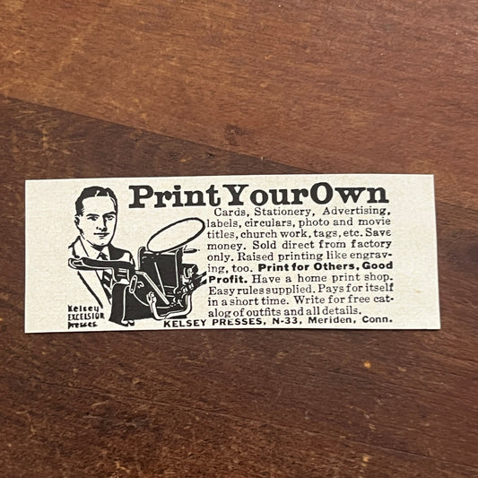 Kelsey Excelsior Press Meriden CT Home Printing 1955 Ad AF9-S2