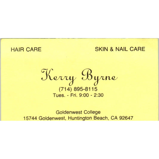 Kerry Byrne Hair Care Goldenwest College Huntington Beach Business Card SD8-B10