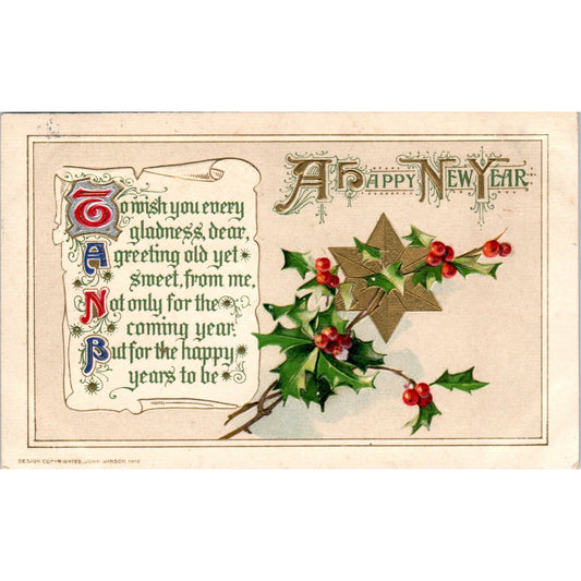 1913 New Year's Poem John Winsch Back Original Postcard PC9