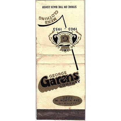 George Garens Company Milwaukee Vintage Matchbook Cover SF3-Y7